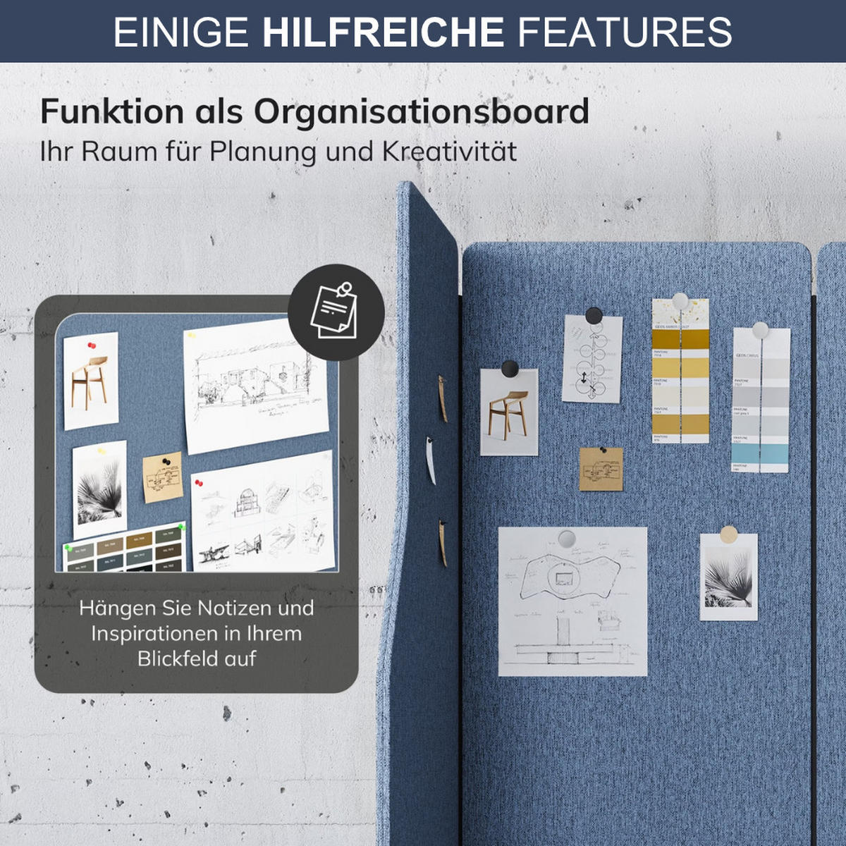 AKUSTIK-TRENNWAND mit Schalldämmung PEOLT 145x240x1,8cm Blau Stellwand - Blau, Kunststoff (240/145/1.8cm) - DELUKE