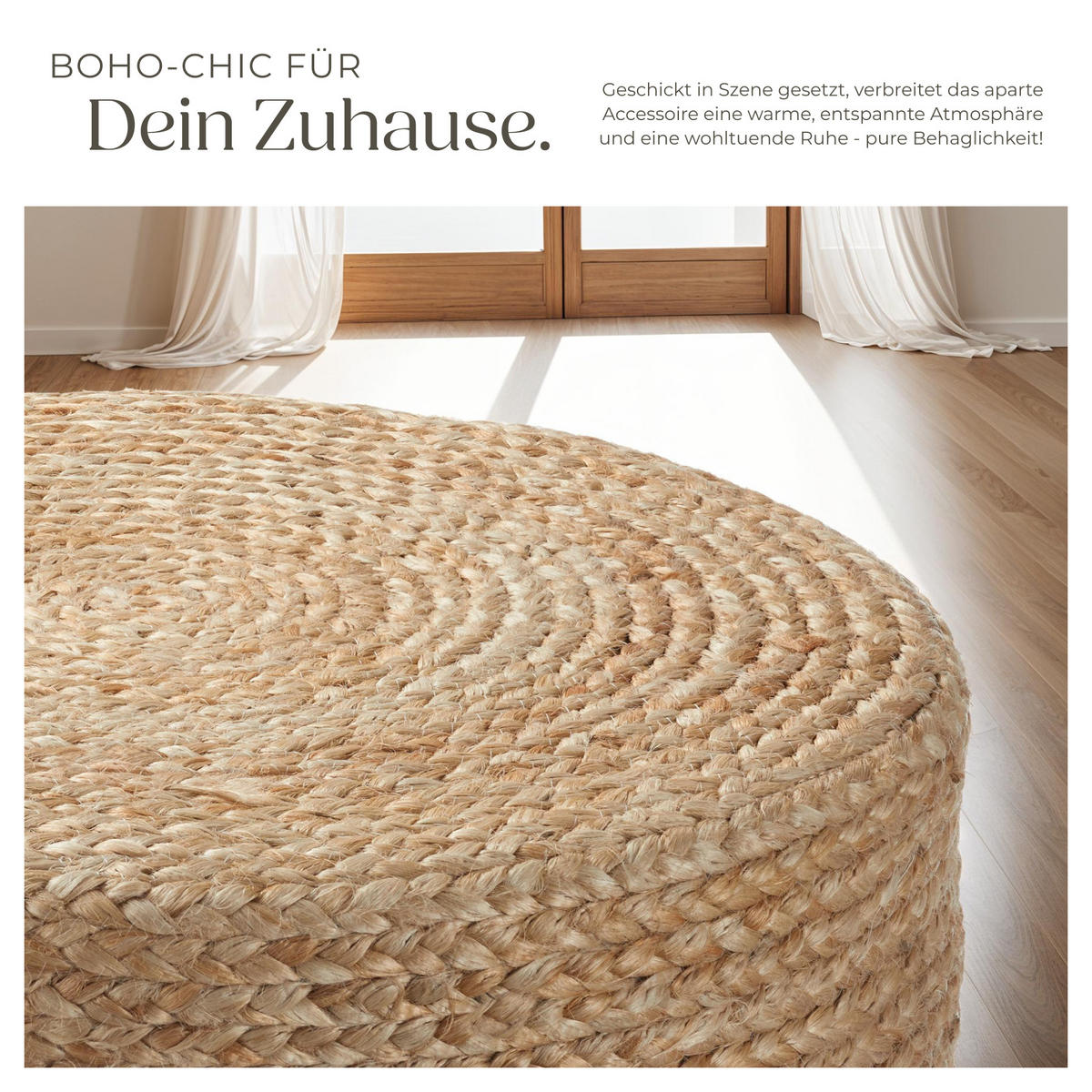 HANDGEFERTIGTER POUF Banno Elipse,58 x 22 cm, Belastbarkeit 150 kg,beige - Beige, Textil (58/22/58cm) - tectake