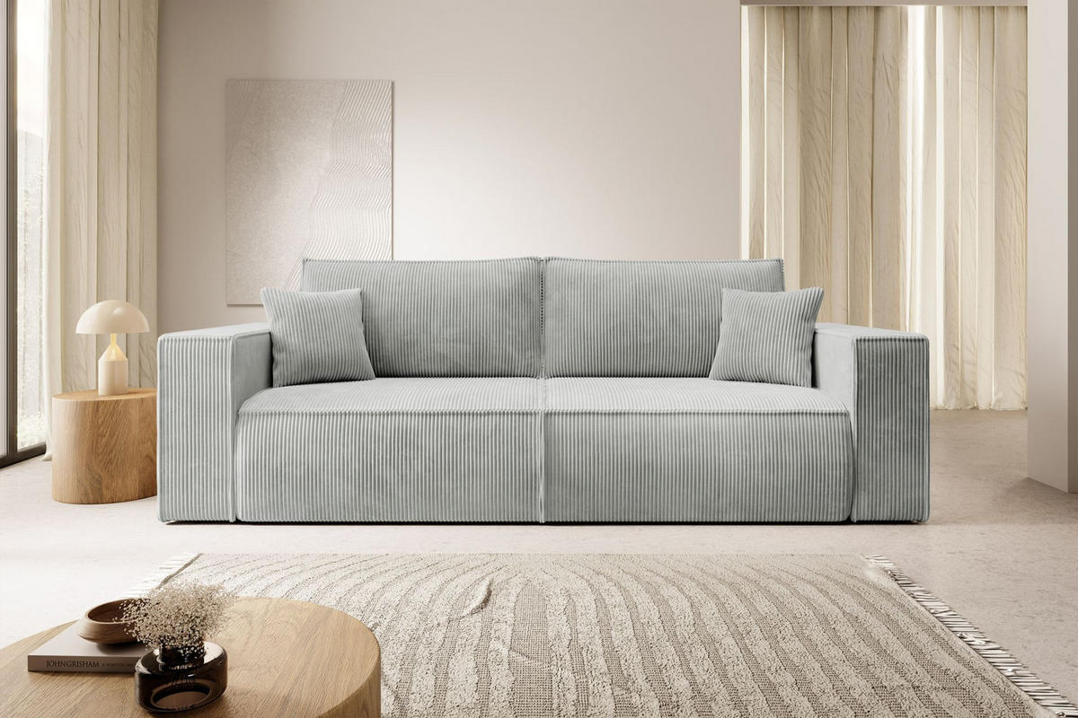 SOFA FARESE Hellgrau mit Cordbezug - Hellgrau, Textil/Metall (257/85/102cm) - Selsey