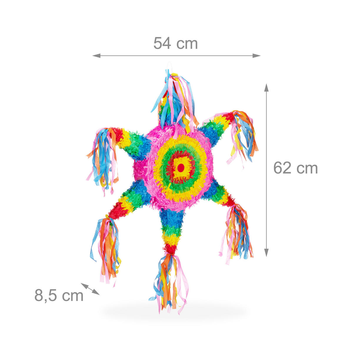PINATA hvězda - různobarevná, papír/vlnitá lepenka (54/62/8.5cm) - Relaxdays