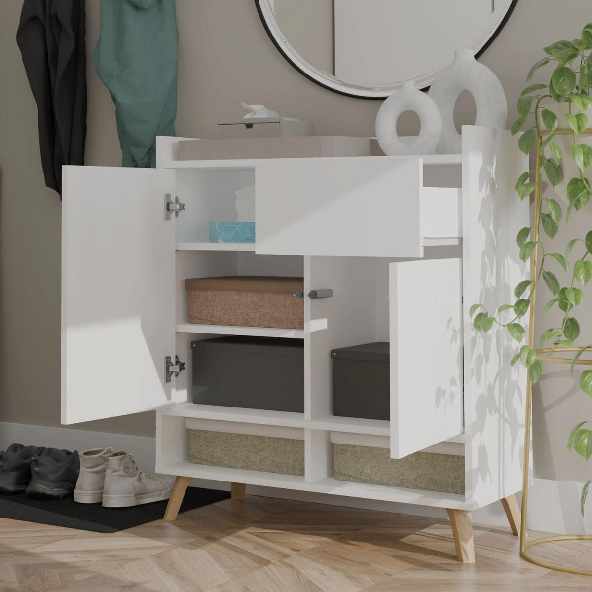 KOMMODE Kim - Weiß, Holzwerkstoff (80/92/35cm) - kommodly