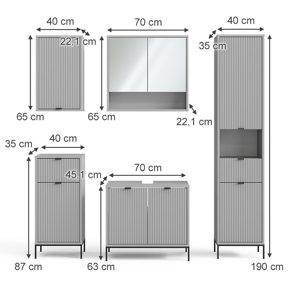 BADMÖBEL-SET Eliza Grau 5 Teile - Grau, Holzwerkstoff (70/63/45cm) - Vicco