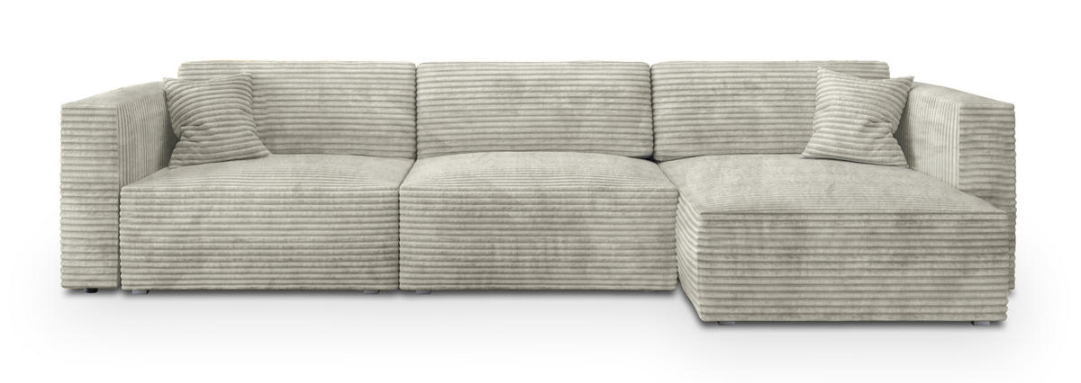 ECKSOFA TOLMO Hellgrau Kordstoff mit Schlaffunktion - Hellgrau, Holz (347/148cm) - MASSENO