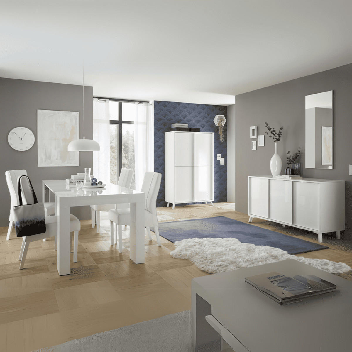 HIGHBOARD mit 4 Türen H174 cm - City - Weiß, Holzwerkstoff (104/174/40cm) - Calicosy