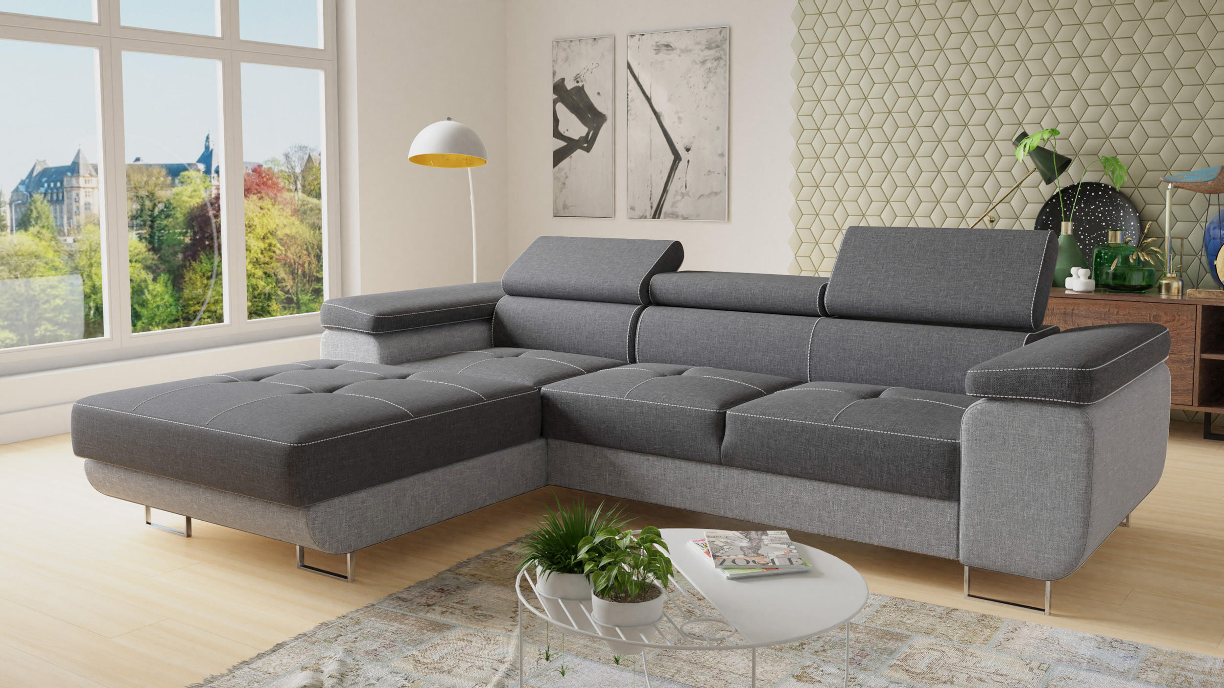 ECKSOFA Divo, Seite: Links - Hellgrau/Grau, Holz/Textil (282/204cm) - Sofnet