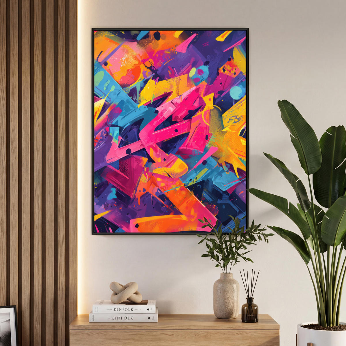 LEINWAND Bilder mit Rahmen - Abstrakt - Formen - Farbenfroh - 70x100 - Magenta, Textil (70/100cm) - MuchoWow