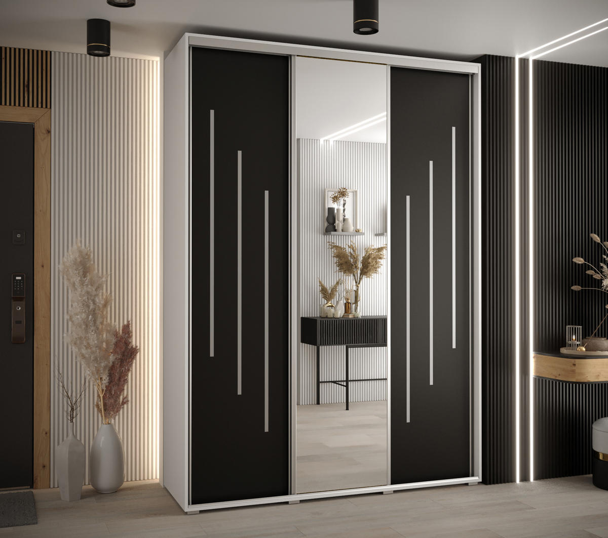 SCHWEBETÜRENSCHRANK 235,2/180/60 3-türig - Silberfarben/Schwarz, Holz/Metall (180/235/60cm) - Abiks Möbel