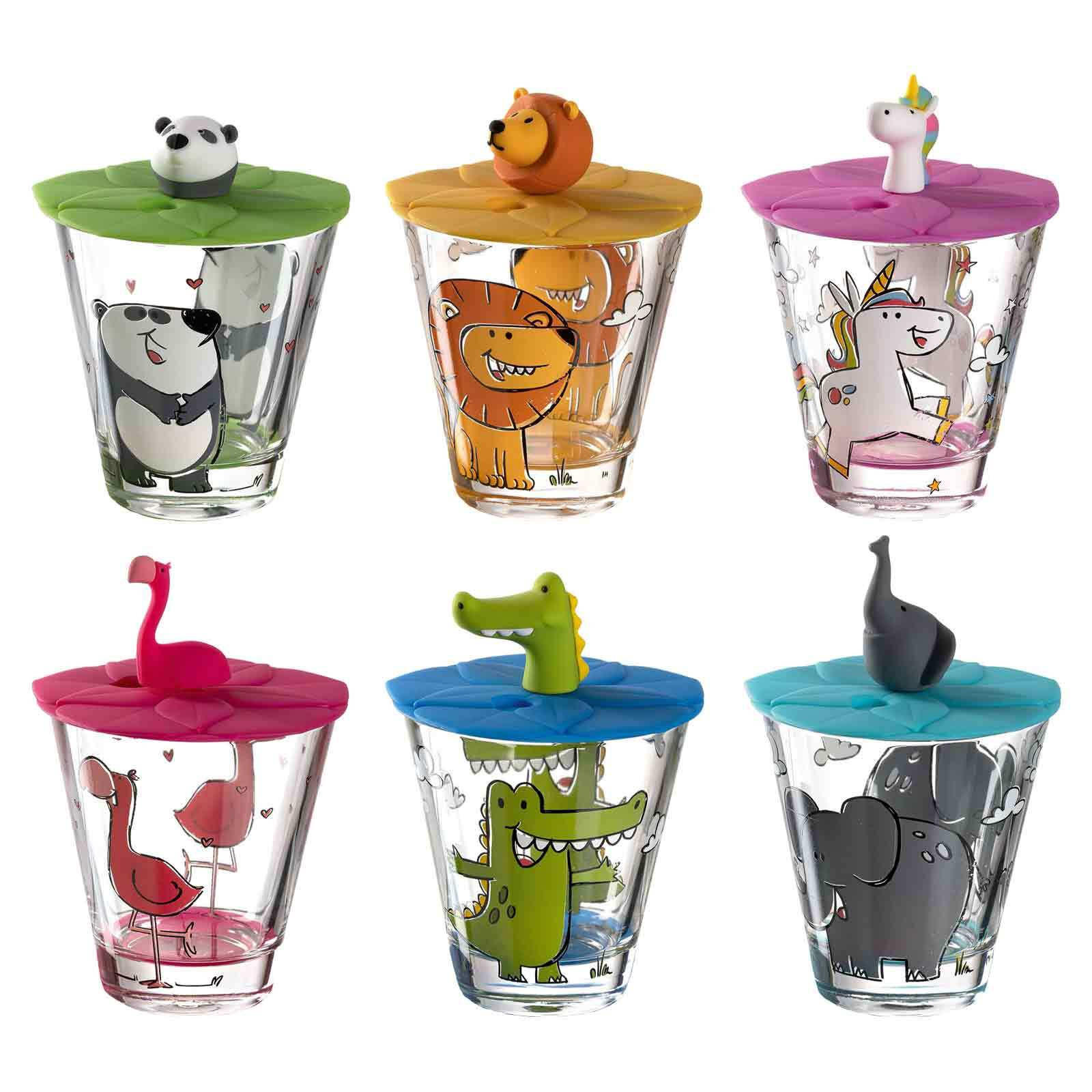 KINDERBECHER MIT DECKEL Bambini bunt 215 ml 6er Set - Multicolor, Glas (0.215L) - Leonardo Living