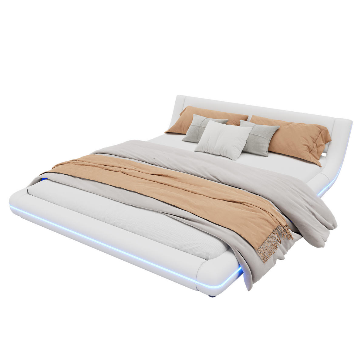 FLACHBETT 160x200cm Weiß PU LED-Umgebungslicht Bodenbett - Weiß, Holz (160/200cm) - FLIEKS