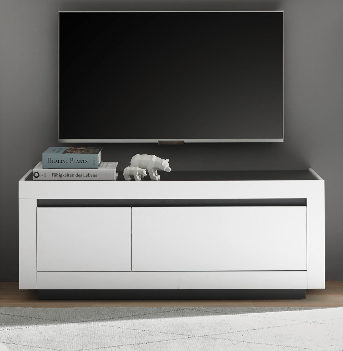 TV-LOWBOARD weiß, anthrazit, TV Unterteil 140 x 56 cm - Weiß Hochglanz/Anthrazit, Holzwerkstoff (140/56/50cm) - Furn.Design