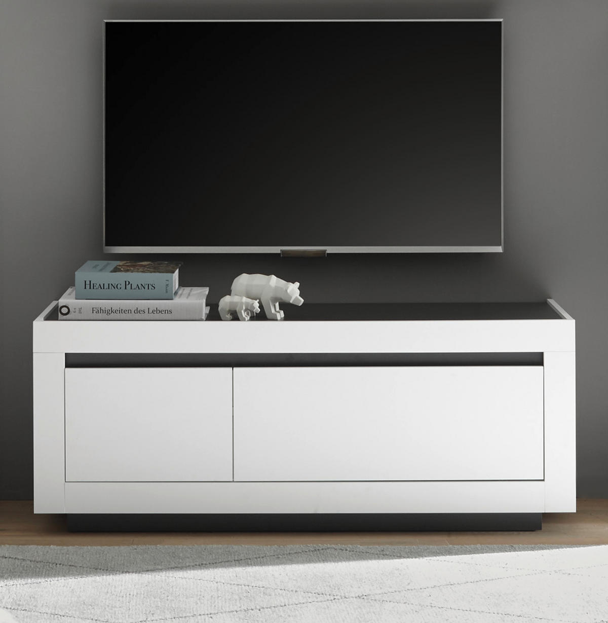 TV-LOWBOARD weiß, anthrazit, TV Unterteil 140 x 56 cm - Weiß Hochglanz/Anthrazit, Holzwerkstoff (140/56/50cm) - Furn.Design