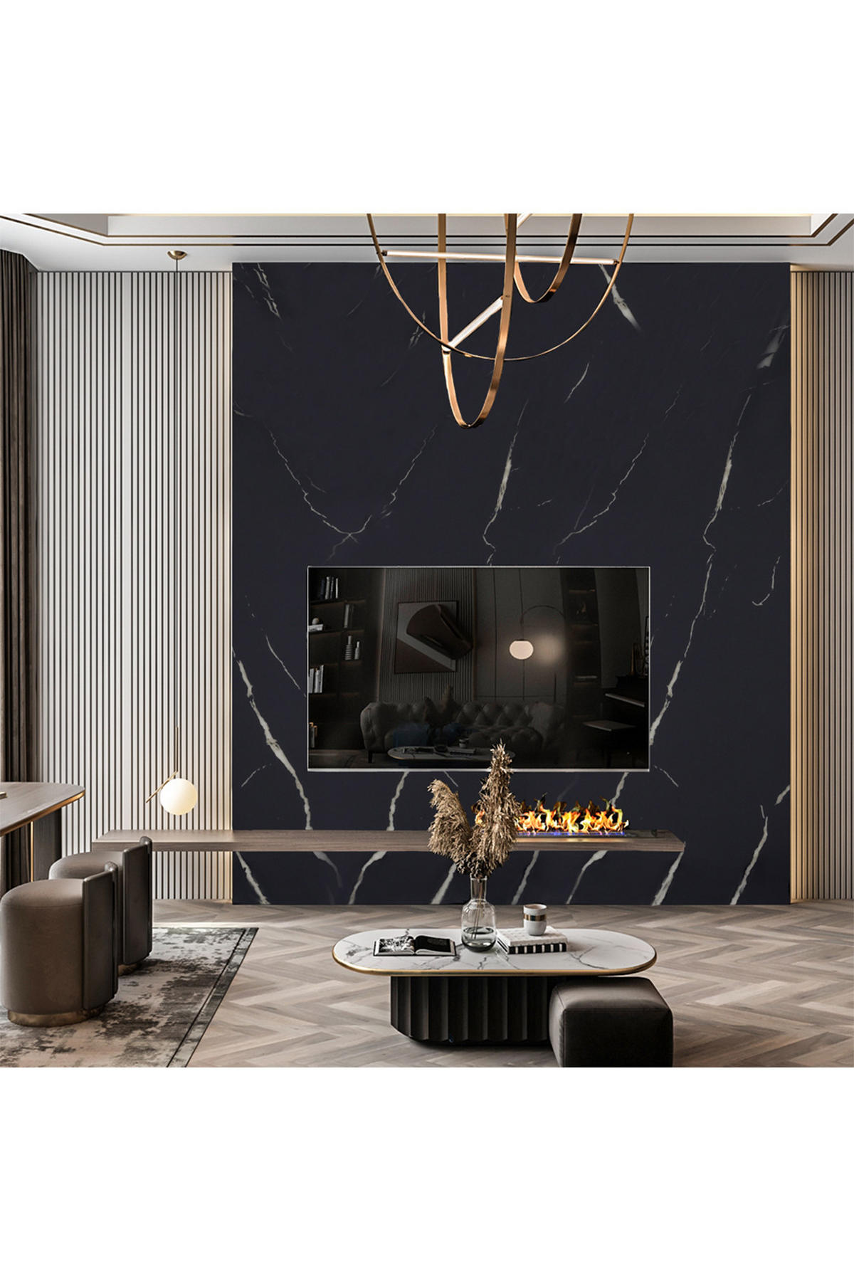WANDPANEELE 1.8m²/10-TLG. in Schwarz Wasserdicht Selbstklebend Marmormuster Individuell zuschneidbar 60 x 30 x 0,2 cm - Schwarz, Kunststoff (30/60/0.2cm) - Livingandhome