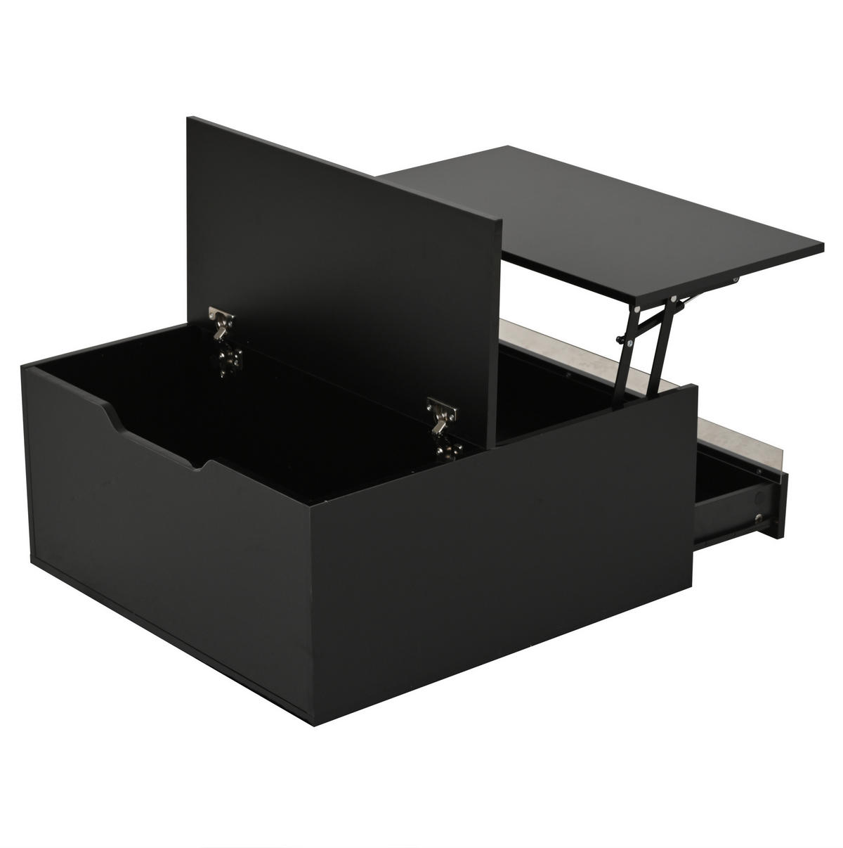 COUCHTISCH aus Spanplatte 70x70x38 cm in Schwarz mit LED & Stauraum - Schwarz, Holzwerkstoff (70/70/38cm) - Modfu