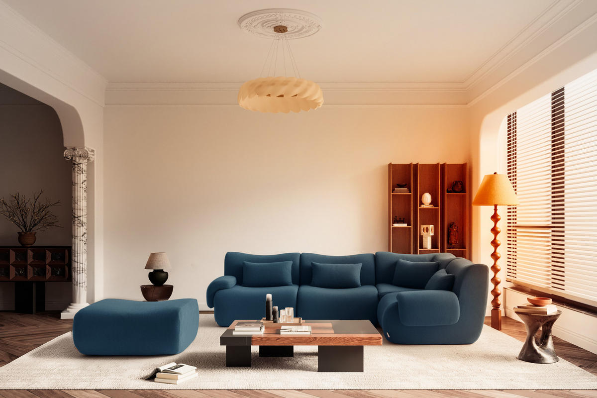 ECKSOFA Bouclé-Stoff Tiefblau - Blau, Textil (269/190cm) - MILYsofa