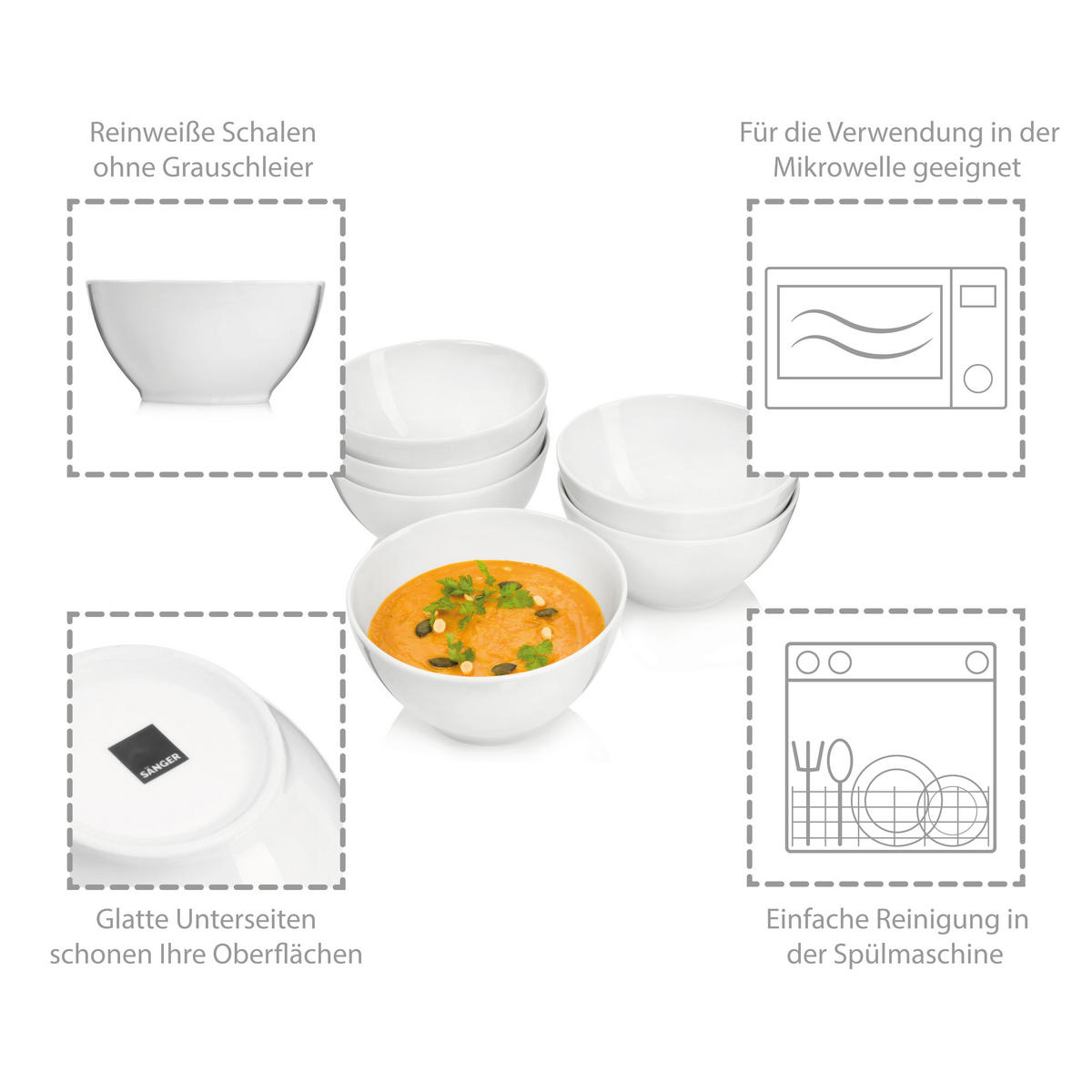 SUPPENSCHALEN SET SUNFORT - 6 teilig aus Porzellan - Weiß, Keramik (16cm) - Sänger