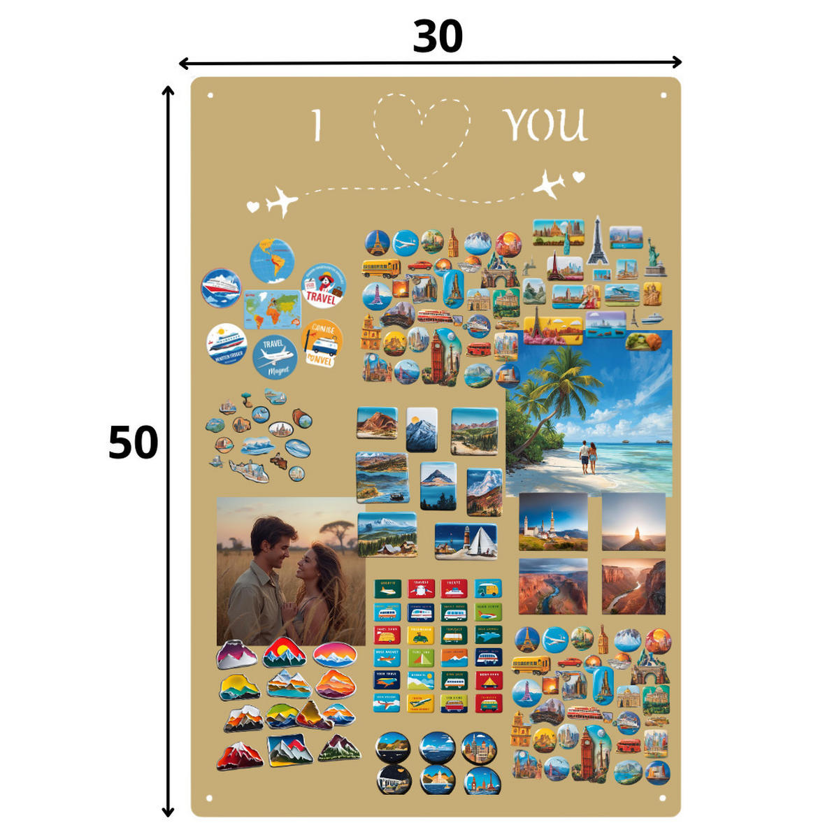 MAGNETTAFEL für Erinnerungen Flugzeug Goldfarben 50x30 cm - Goldfarben, Metall (30/50/0.7cm) - ANWICAR