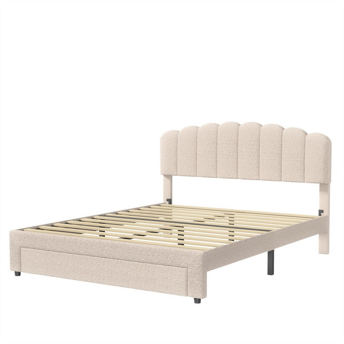 POLSTERBETT 160x200 cm mit verstellbarem Kopfteil und 1 Schublade am Fußende - ohne Matratze - Beige - Beige, Textil (160/200cm) - DELFA