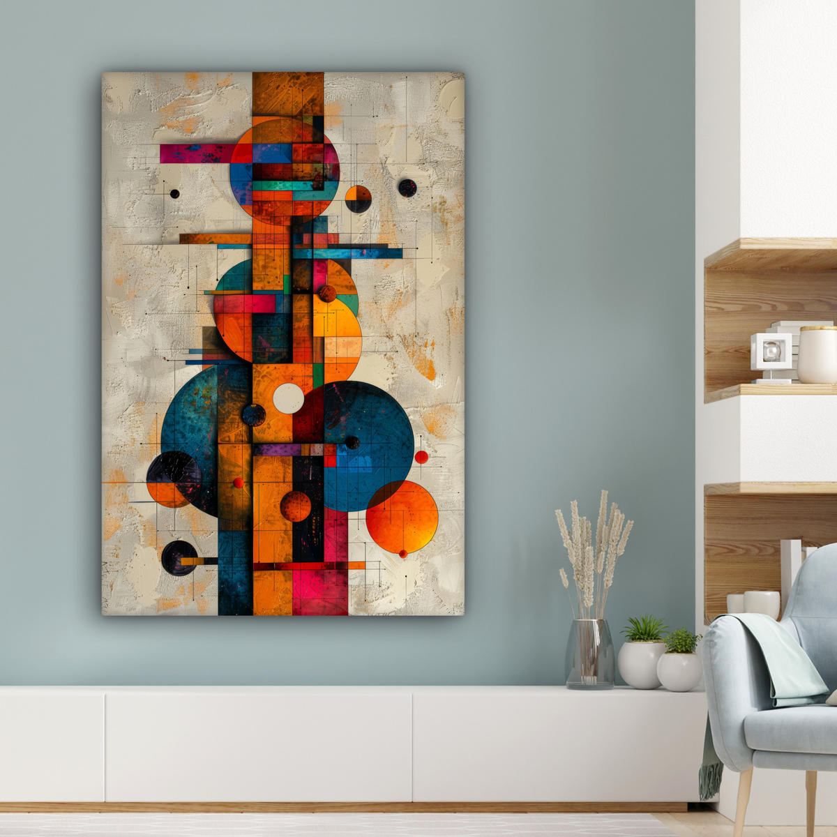 LEINWANDBILD - Vintage - Moderne Kunst - Orange - Geometrische Formen - 80x120 - Wanddeko - Multicolor, Textil (80/120cm) - MuchoWow
