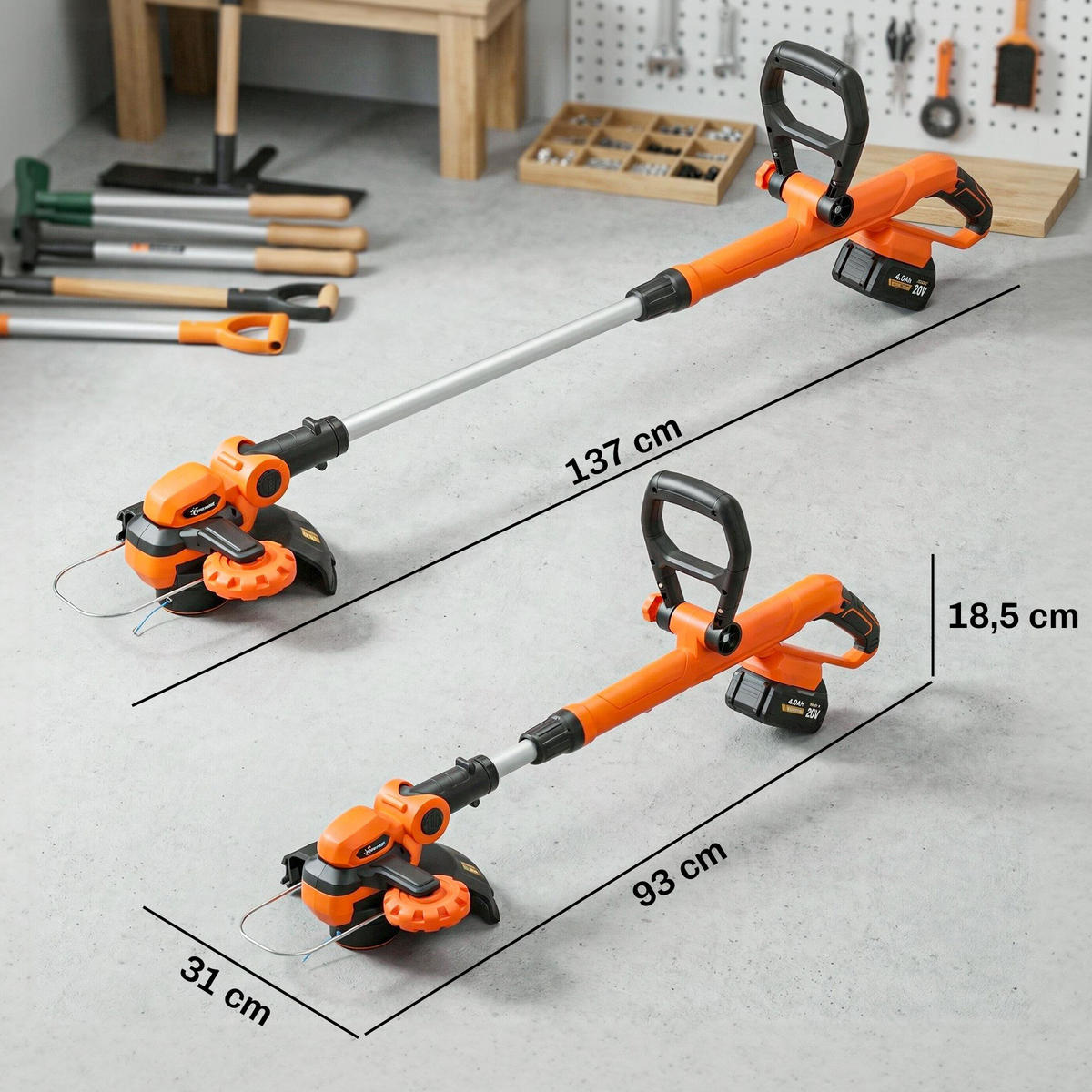 AKKU-RASENTRIMMER ABS Aluminium Orange - Orange, Kunststoff (31/18.5/93cm) - Outsunny