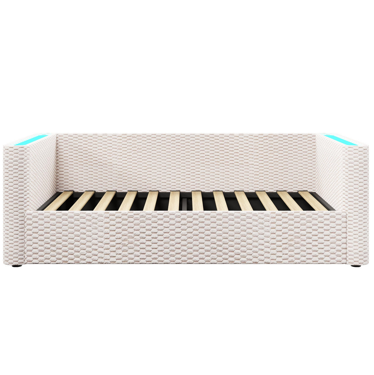 POLSTERBETT 90/200 cm mit LED-Beleuchtung, hydraulischem Stauraum und Lattenrost aus Samt, Beige - Beige, Textil (90/200cm) - Redom