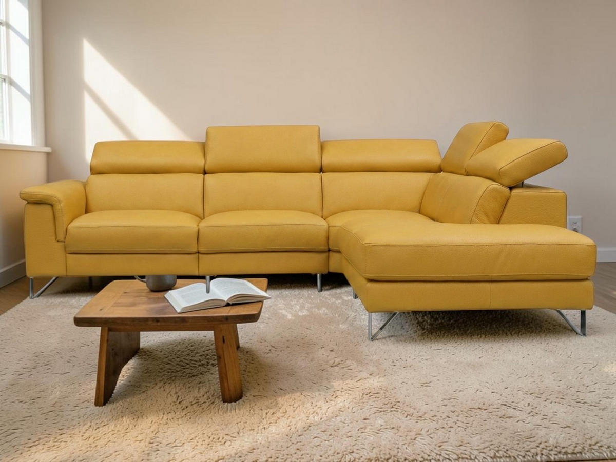 ECKSOFA Antares Echtleder Senfgelb - Gelb, Leder/Metall (276/85/224cm)
