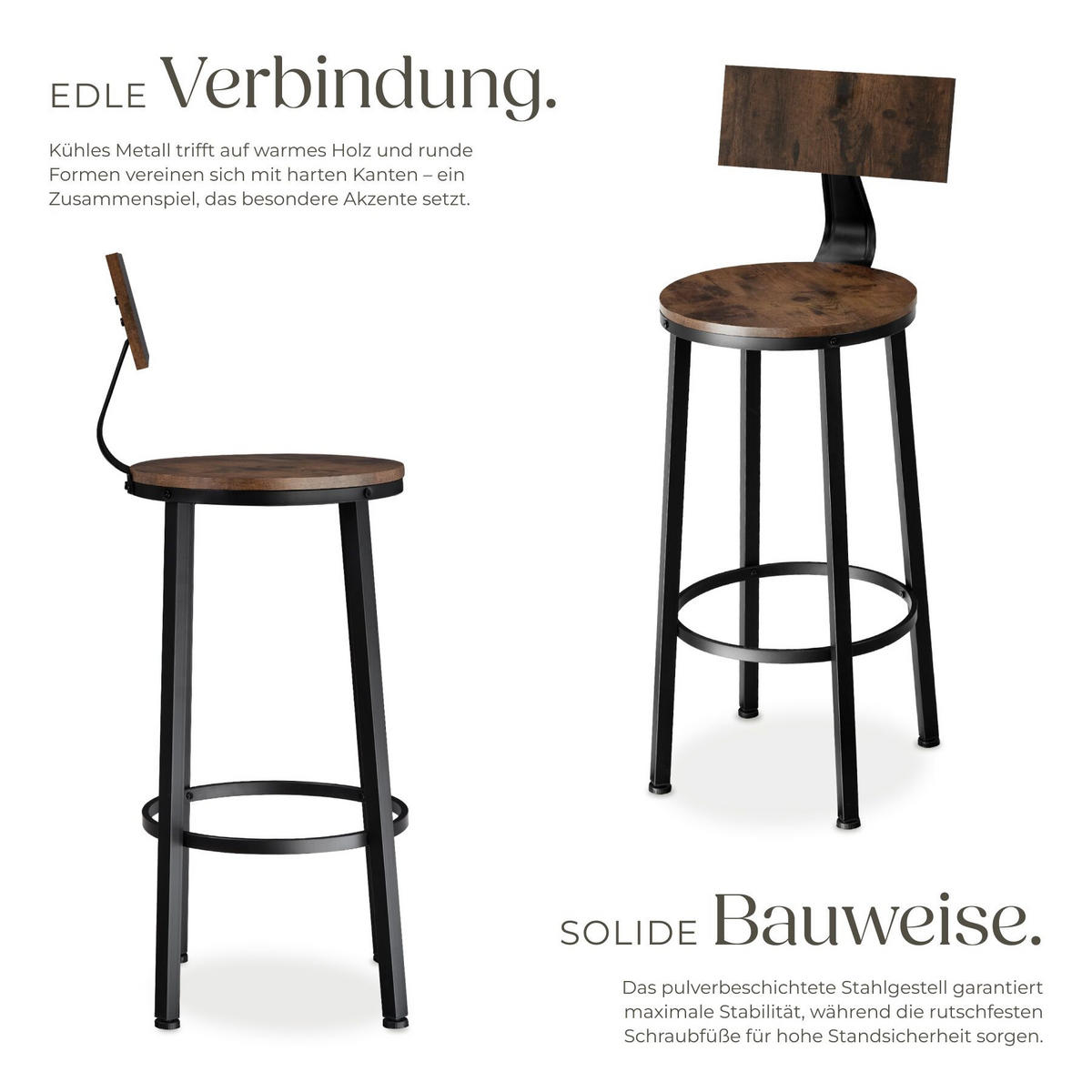 SET BARHOCKER Poole, Sitzhöhe 73 cm, Industrial Holz dunkel, rustikal - Rostfarben, Holzwerkstoff/Textil (54/101.5/54cm) - tectake
