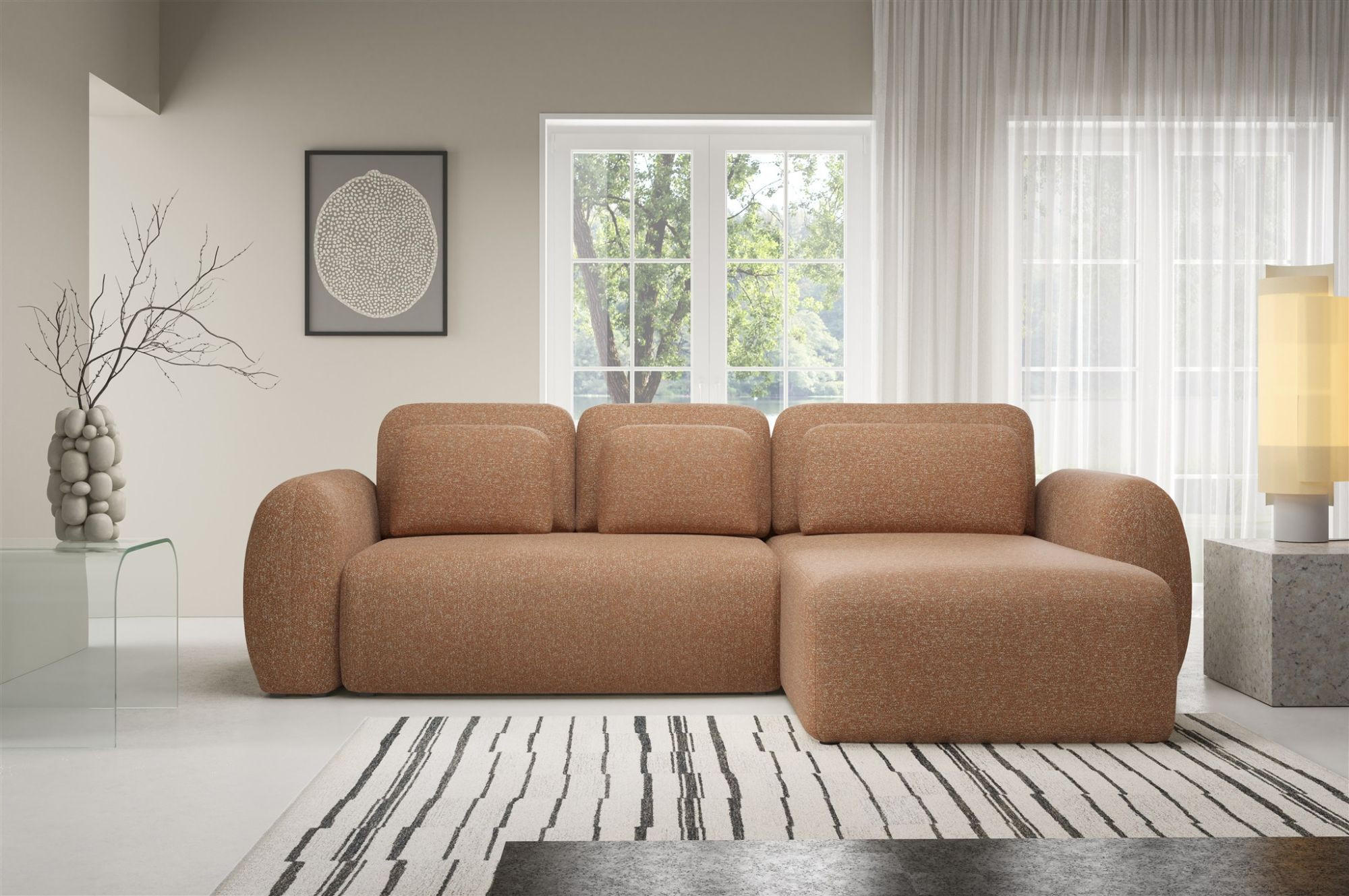 ECKSOFA Gaston Mit Schlaffunktion - Rotbraun, Holzwerkstoff/Textil (304/190cm) - Fun Möbel