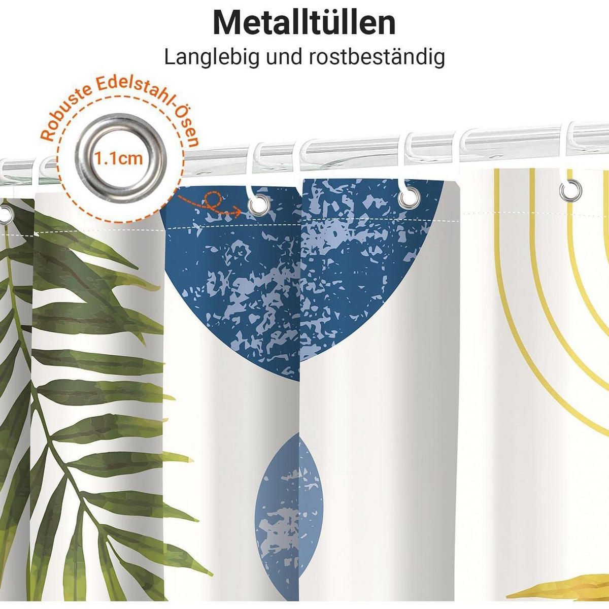 DUSCHVORHANG Blau Blätter Linie 120 x 200 cm - Multicolor, Textil (120/200cm)