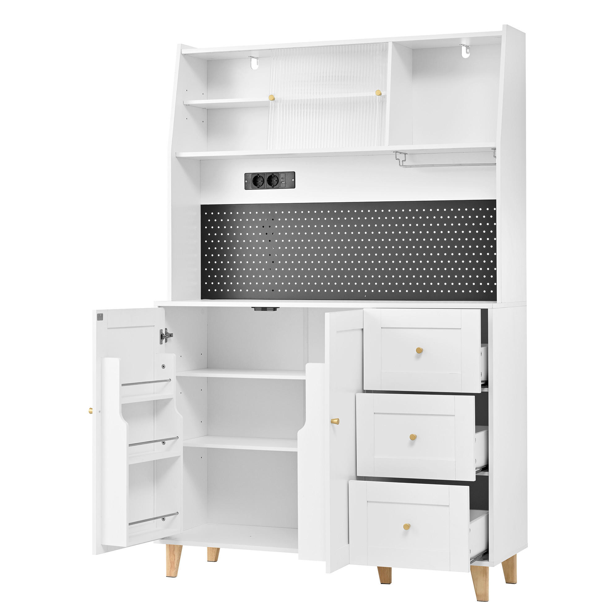 ESSZIMMER-BUFFET 120/40/184 cm mit 3 Schubladen & Steckdosen - Weiß, Holzwerkstoff (120/184/40cm) - BEAOK