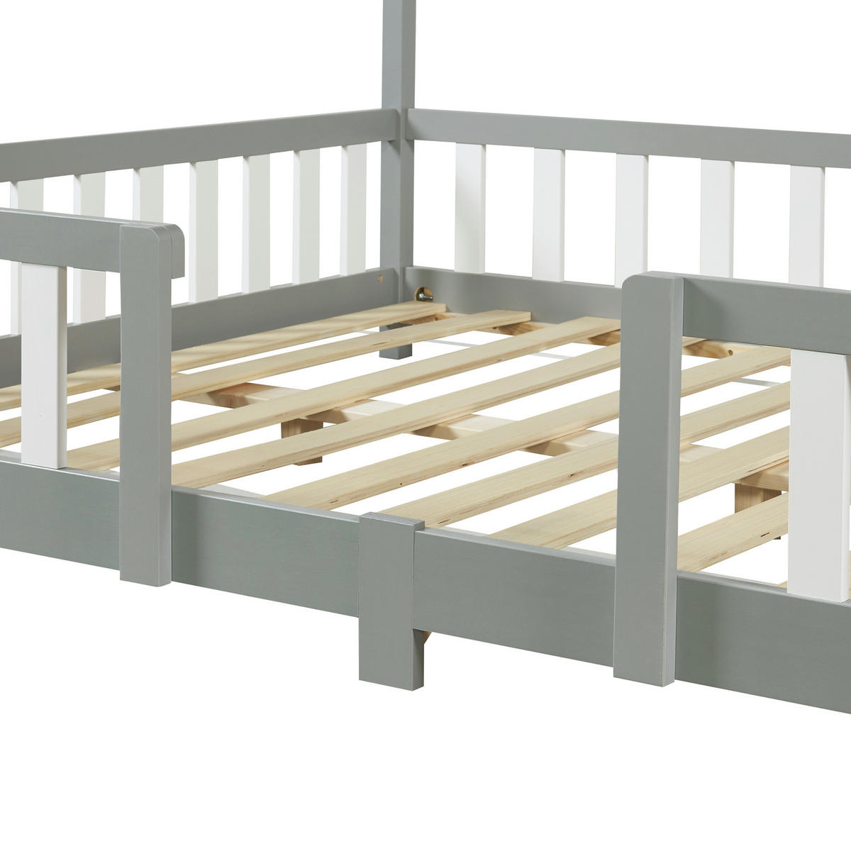 HAUSBETT Treviolo mit Matratze - Hellgrau/Weiß, Holz/Textil (140/200cm) - [en.casa]