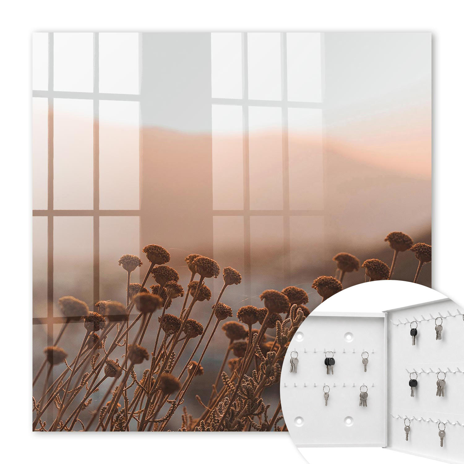 SCHLÜSSELBOX Weiß 30x30 cm – Türöffnung nach rechts - Herbstlandschaft - Braun, Metall (30/30/5cm) - TULUP