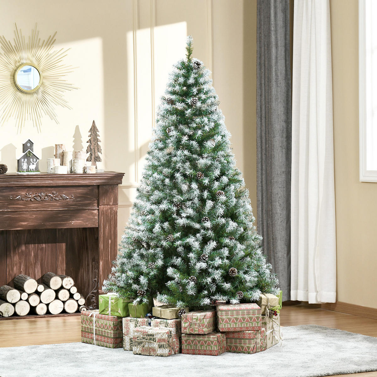 WEIHNACHTSBAUM DE-41607 180 cm, 800 Zweige, 61 Zapfen - Weiß/Grün, Kunststoff (180cm) - ComfortXL