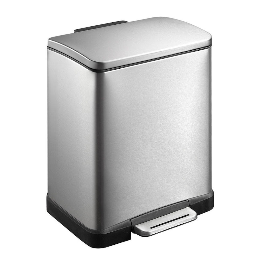MÜLLEIMER Stilvoller Rechteckiger Mit Extra Breitem Pedal 19 Liter 44,6 x 36,6 x 31,9 cm 2 Inneneimer Edelstahl & Silber - Silberfarben, Metall (36.6/44.6/31.9cm) - PROREGAL
