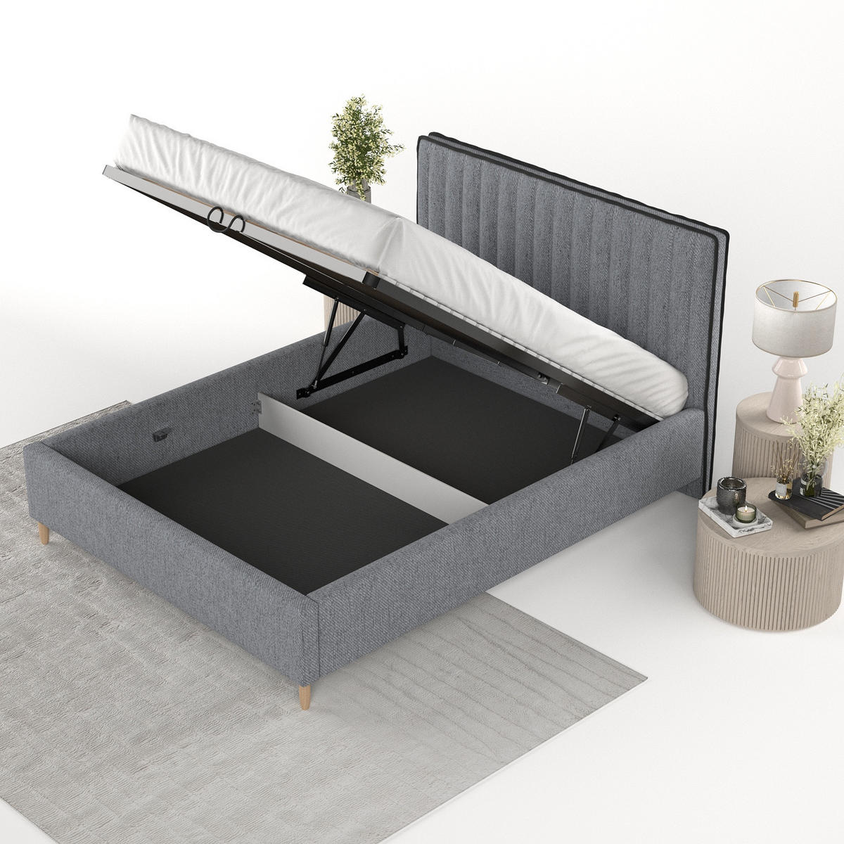 POLSTERBETT Aria 160/200 cm Grau im Neve Stoff - Naturfarben/Grau, Holz/Holzwerkstoff (160/200cm) - AltaBeds