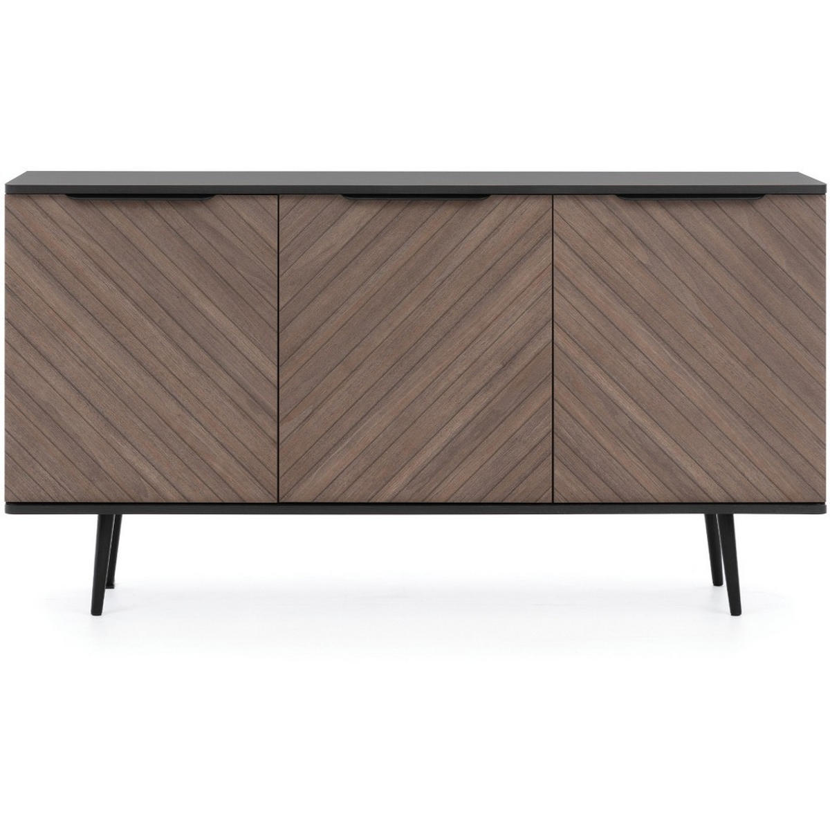 KOMMODE Parini mit 3 Türen, mit Metallbeine, Graphitschwarz/Captains Deck - Eichefarben, Holzwerkstoff/Metall (150/80/41cm) - Beautysofa