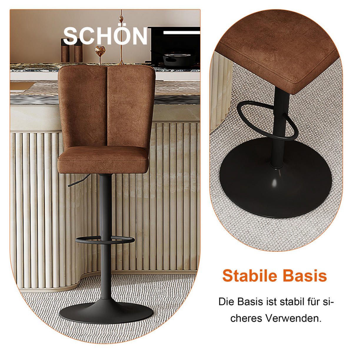 TISCHGRUPPE 3-tlg Glastisch 89 cm & 2 drehbaren Barhockern Braun - Braun, Glas/Metall (93.5/5.5/93.5cm) - Raelunyi