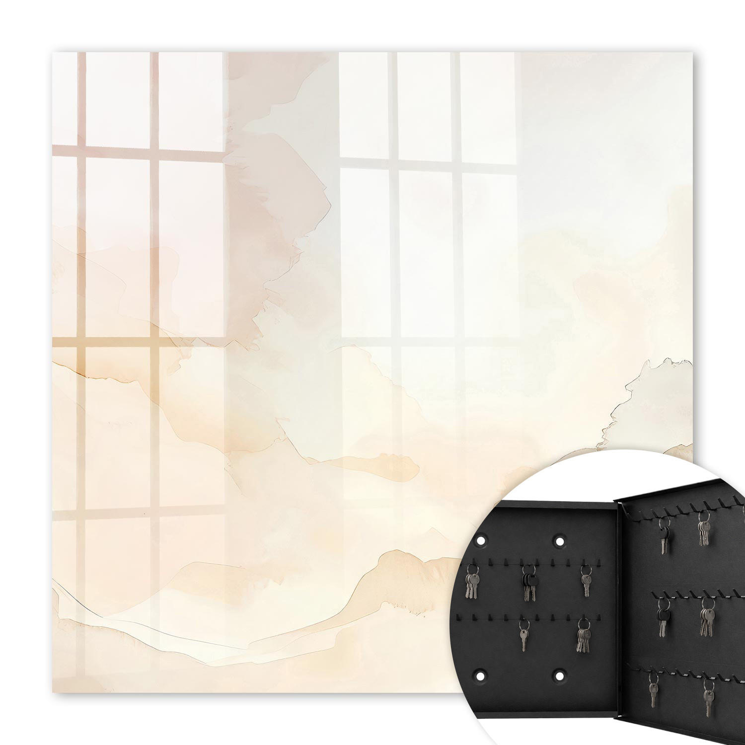 SCHLÜSSELBOX Schwarz 30x30 cm- Türöffnung nach rechts - Lichtlandschaft - Creme, Metall (30/30/5cm) - TULUP