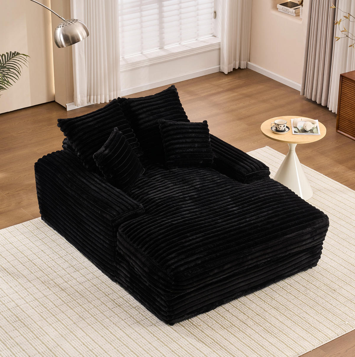 CHAISELONGUE Cord Schwarz 137 x 175 x 63 cm mit 4 Kissen - Pink, Kunststoff (137/63/175cm) - Beauniv