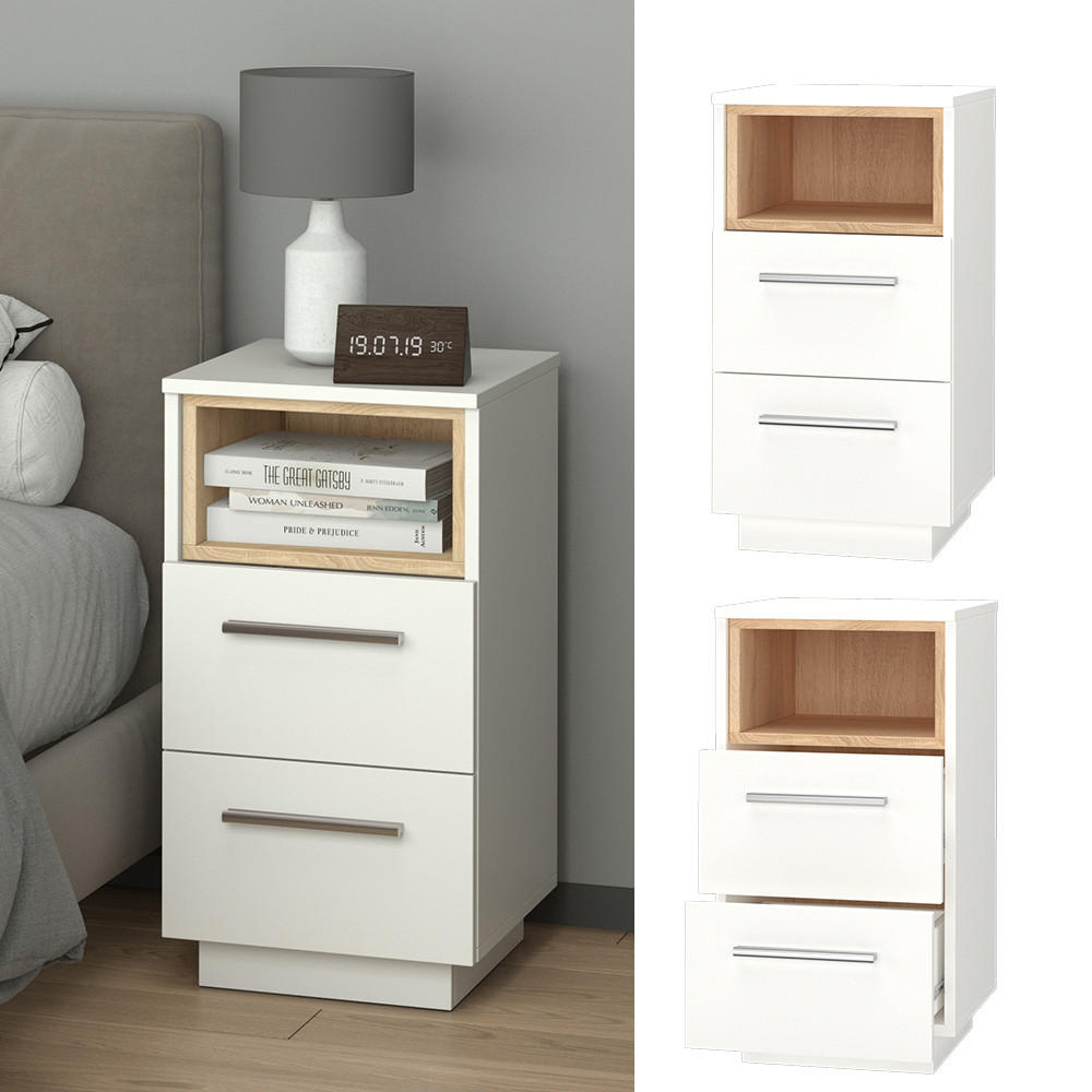 NACHTTISCH Beatrice Weiß 36 x 68 cm 2er Set - Weiß, Holzwerkstoff (36/68/36cm) - Vicco
