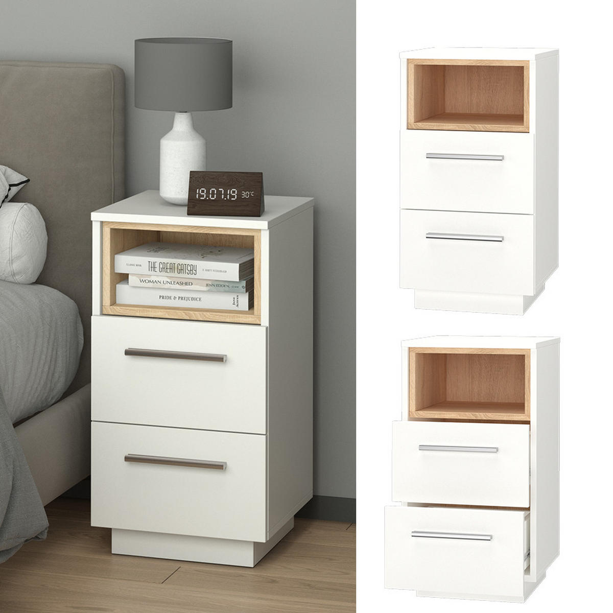 NACHTTISCH Beatrice Weiß 36 x 68 cm - Weiß, Holzwerkstoff (36/68/36cm) - Vicco