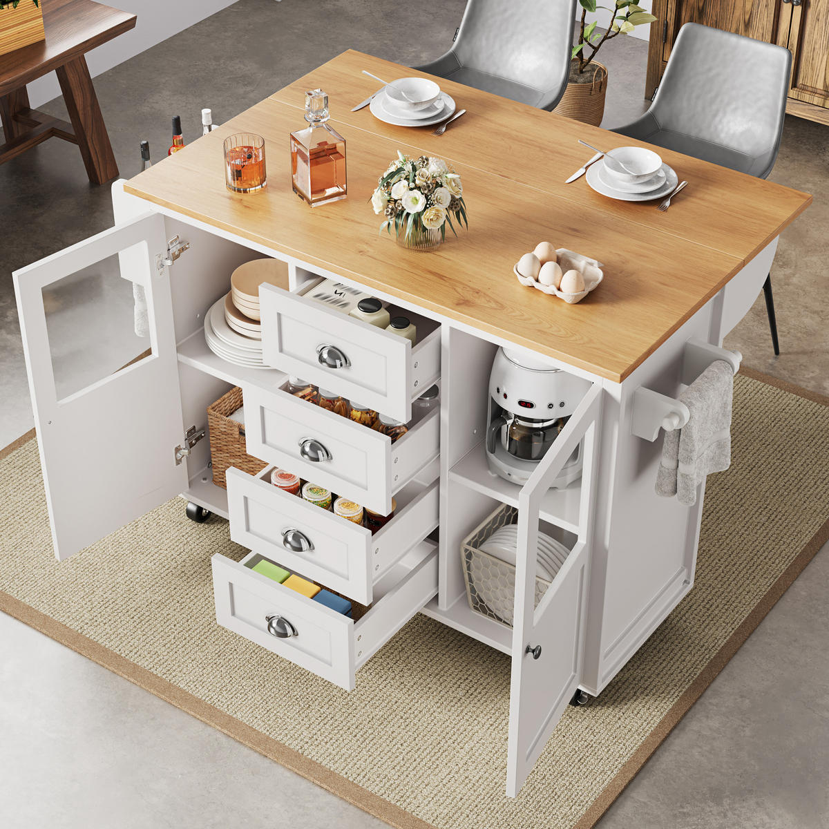 KÜCHENINSEL mit Klapptisch 137,9 x 73 x 92,5 cm Weiß MDF/Metall - Weiß, Metall (73/92.5/137.9cm) - Beauniv