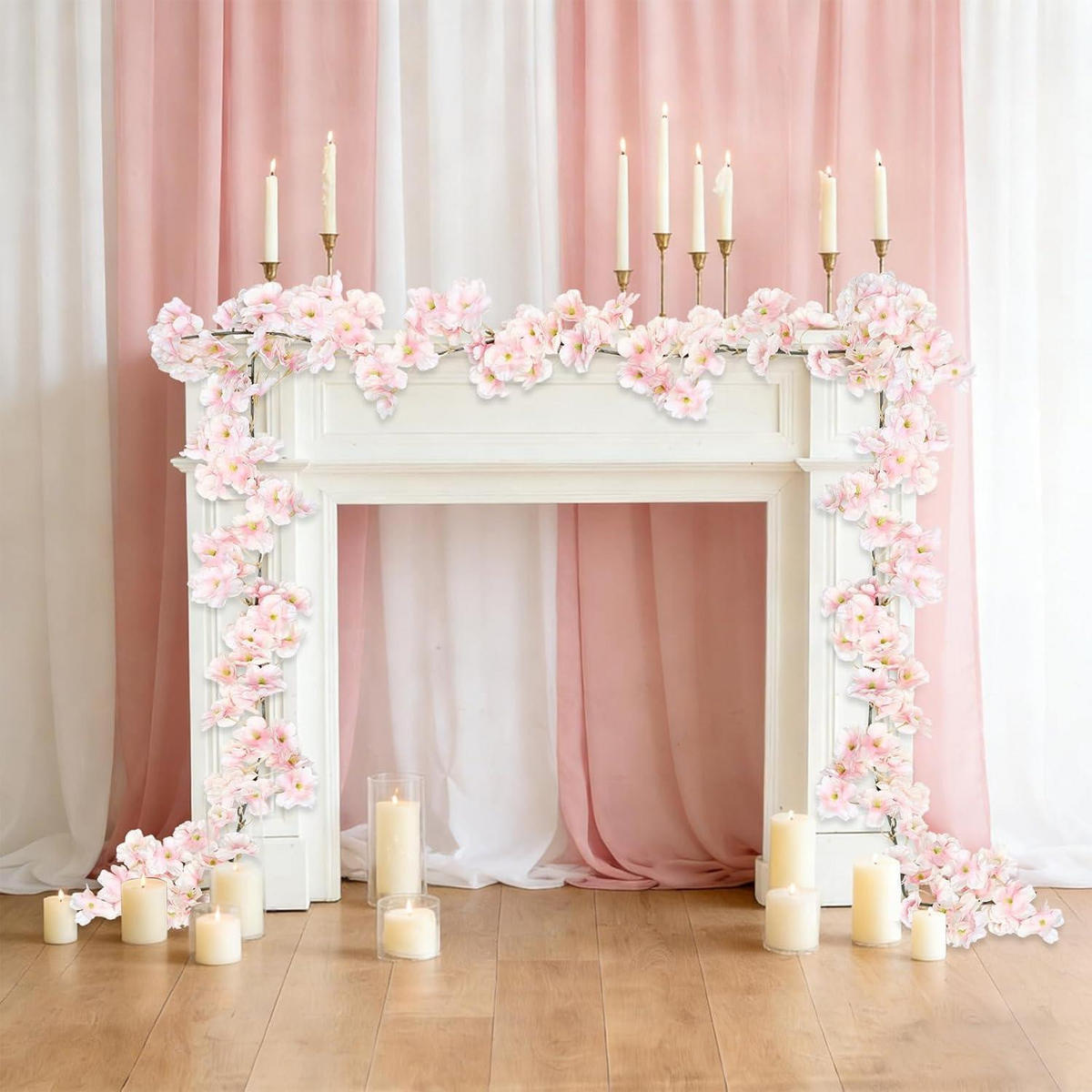 KÜNSTLICHE Blumen Girlande 2-teiliges Set 180 cm Kirschblüten Rosa - Rosa, Kunststoff (180cm)