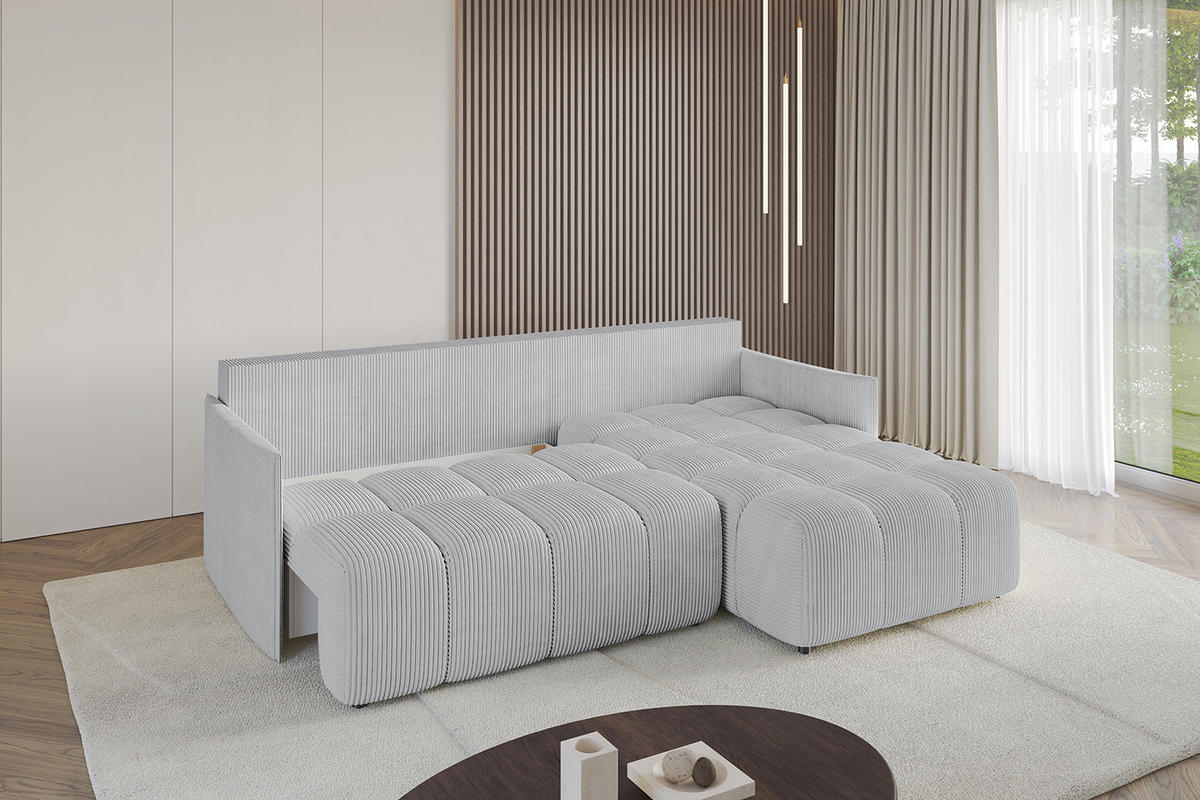 ECKSOFA Ottomane rechts LONLI-L 251x189x68 Grau Cord - Grau, Holzwerkstoff/Kunststoff (189/251cm) - ALTDECOR