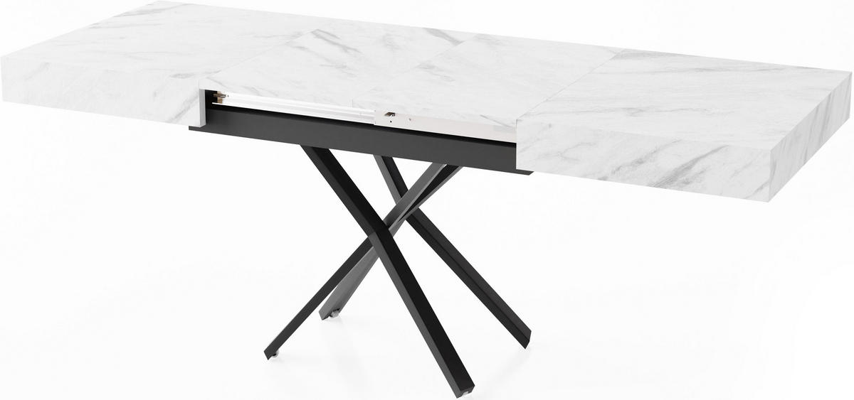COUCHTISCH Cavetta X höhenverstellbar ausziehbar, Marmor Weiß 120-200/80/27-76 cm - Ecru/Schwarz, Holzwerkstoff/Metall (80/200/76cm) - WFL GROUP