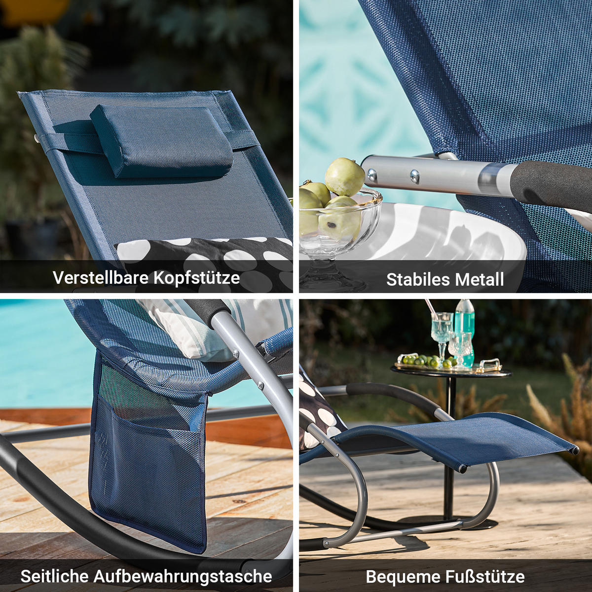 SONNENLIEGE Denimblue - Dunkelblau, Metall (63/83/150cm) - SoBuy