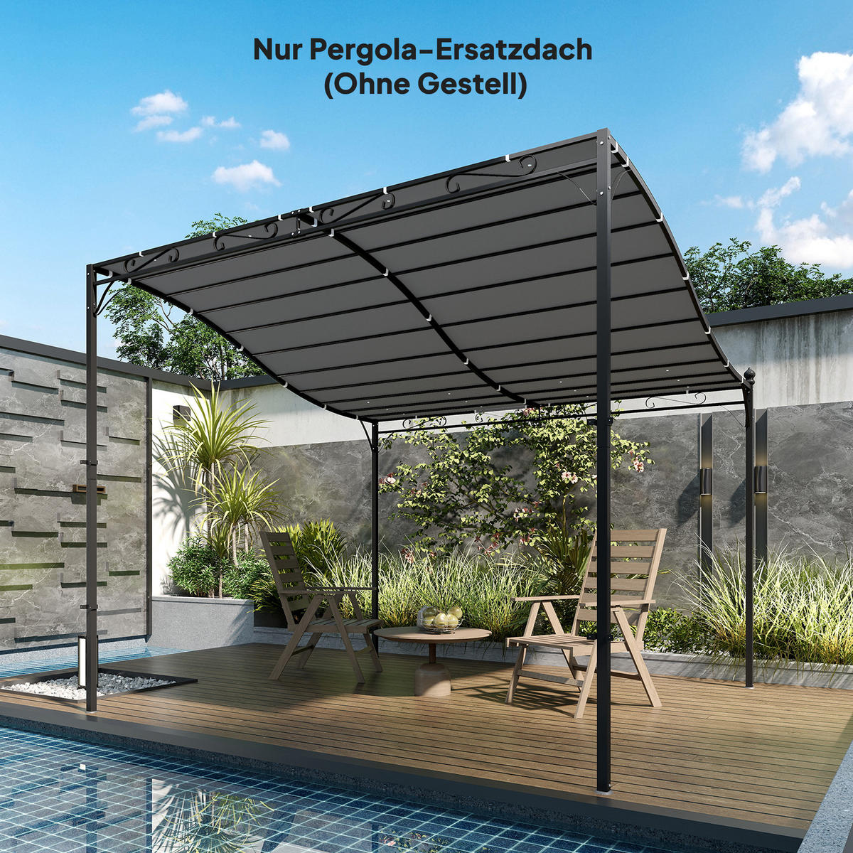 ERSATZDACH für Pergola Sonnensegel für Terrassenüberdachung Ersatz-Dachplane für 3 x 3 m Pavillon 298x293 cm Dunkelgrau - Dunkelgrau, Textil (298/1/293cm)