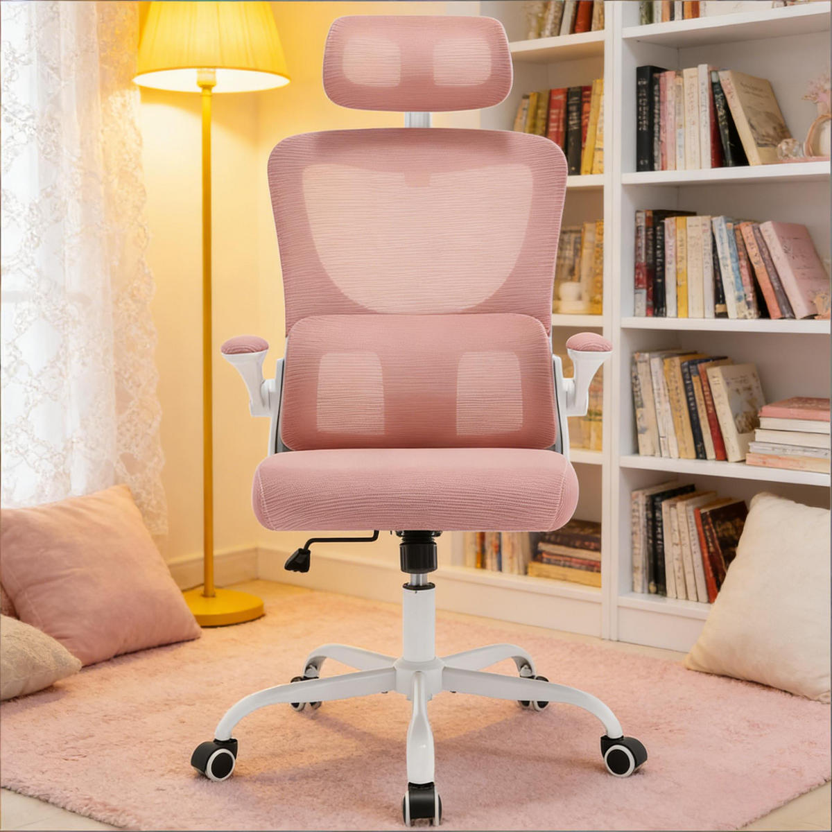 DREHSTUHL ergonomischer Bürostuhl mit hoher Rückenlehne 46-54 cm - Rosa, Leder (69.5/116/62cm) - Gisaae