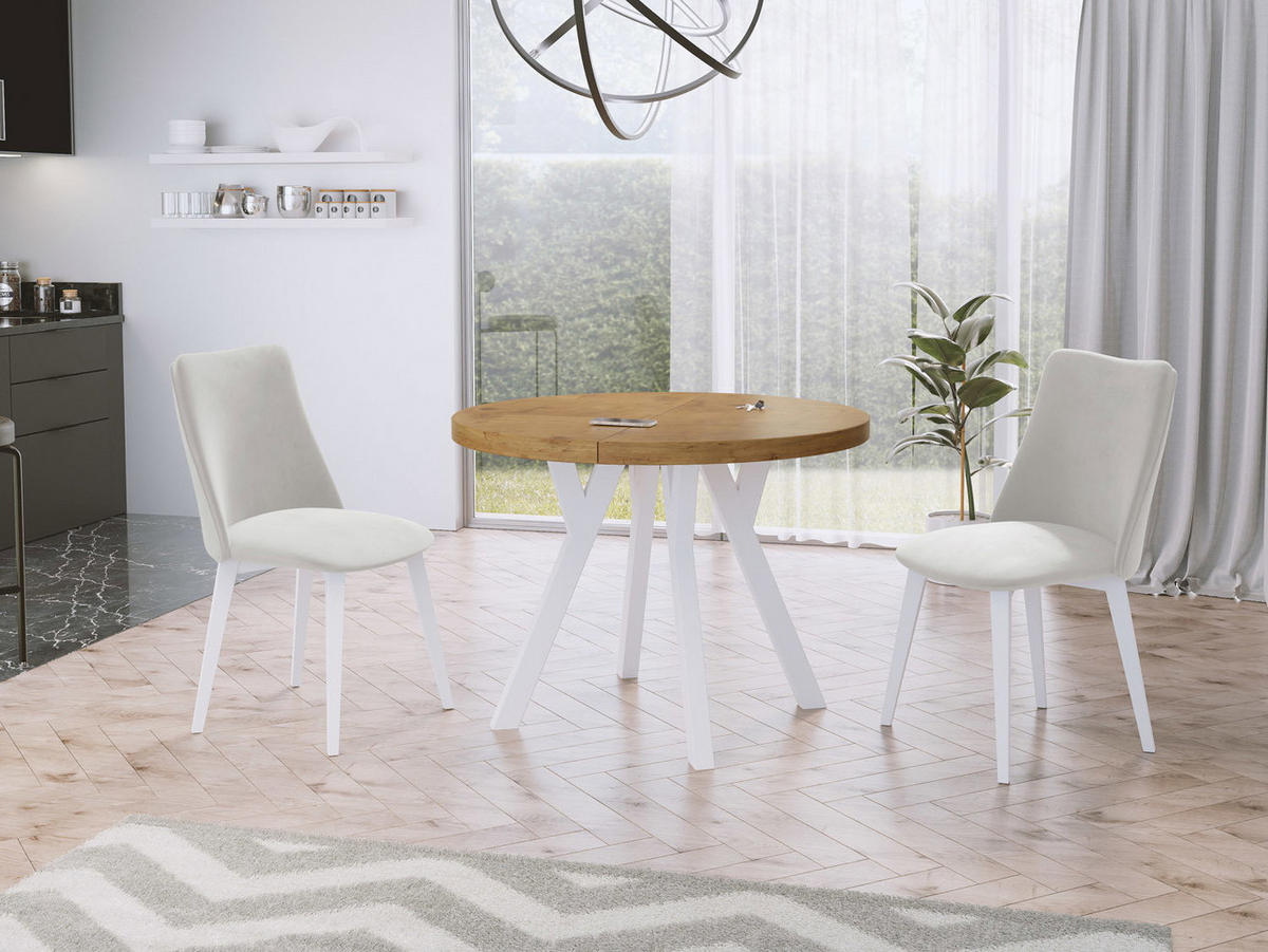ESSTISCH Twixy runder ausziehbarer, Lancelot Eiche 100-150/100/76 cm - Eichefarben/Braun, Holz/Holzwerkstoff (100/150/76cm) - WFL GROUP