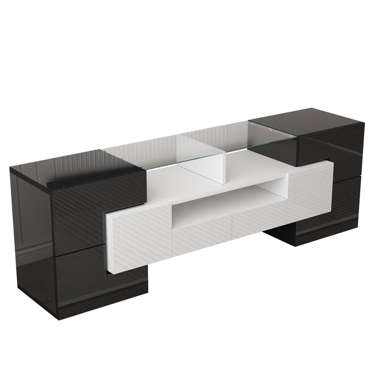 TV-LOWBOARD 145/30/51 cm mit LED-Beleuchtung und 2 Schubladen in Weiß-Beton - Weiß, Holzwerkstoff (145/51/30cm) - BEAOK