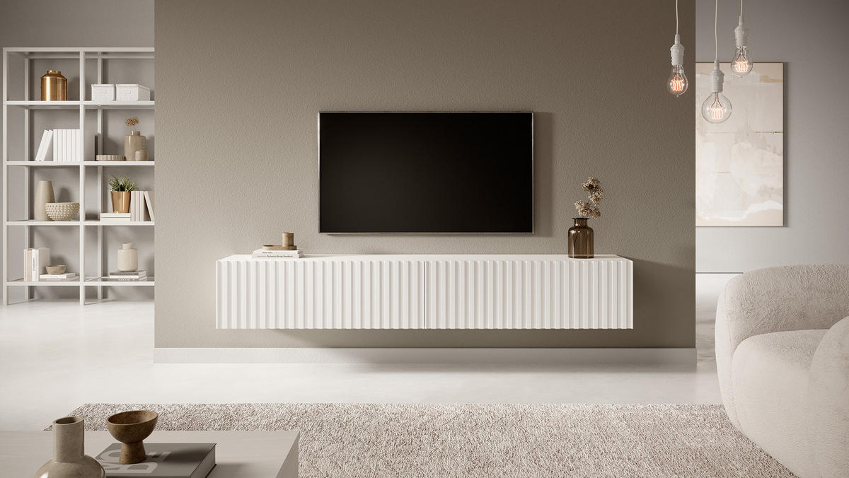 TV-HÄNGEBOARD Telire weiß mit Lamellenfronten, 175 cm - Weiß, Holzwerkstoff (175/30/31.6cm) - Selsey